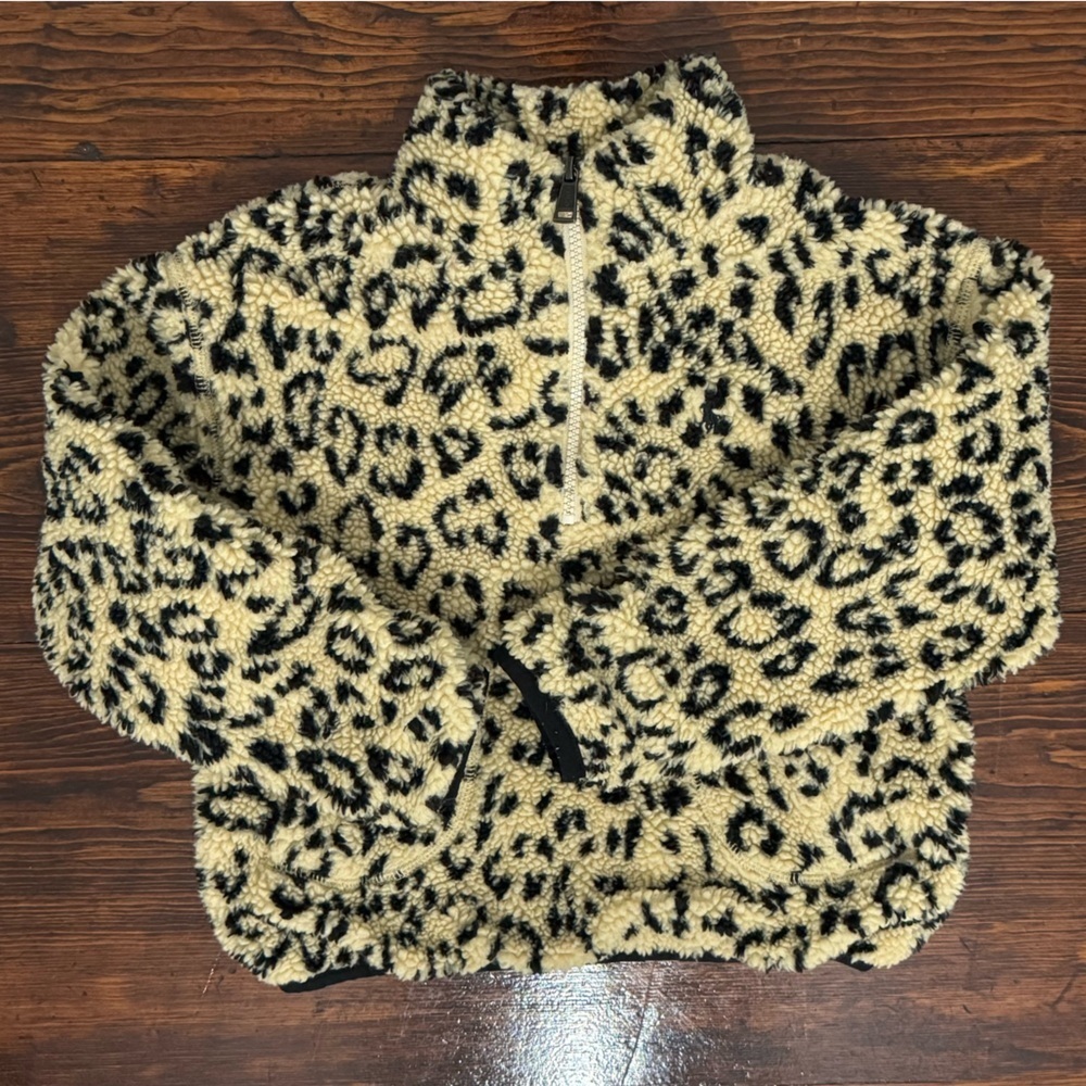Polo By Ralph Lauren Cheetah Print Sherpa Fleece 1/2 Zip - Girls Size 7 - EUC